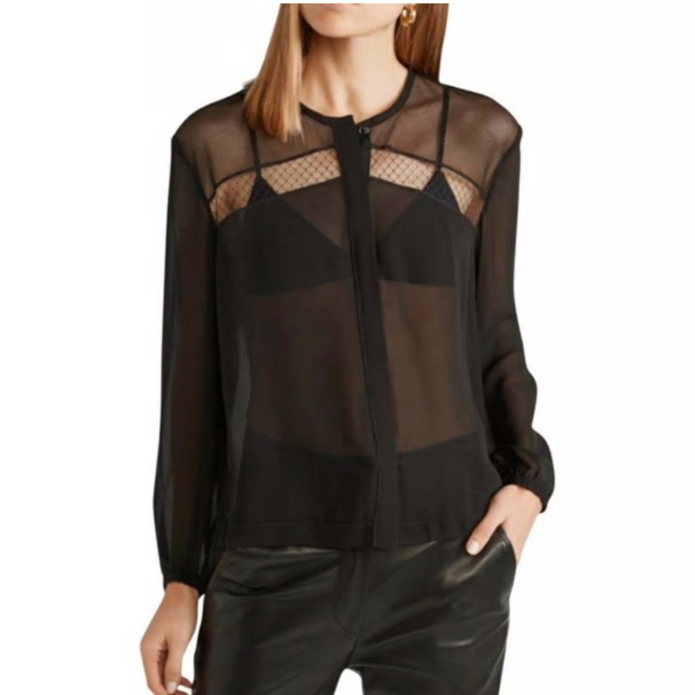rag & bone Tommi Sheer Silk Dobby Shirt - NWT size L mixed media blouse